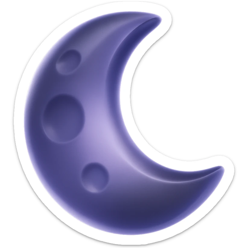 moon emoji with light and dark purple hues in matte glass style sticker