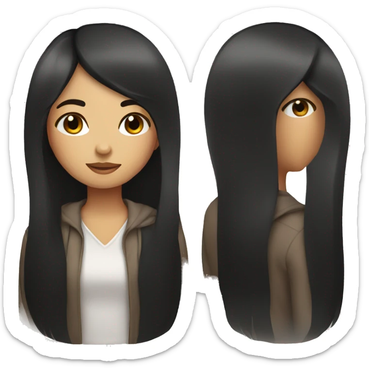 A girl with long black straight hair and dark brown eyes sticker