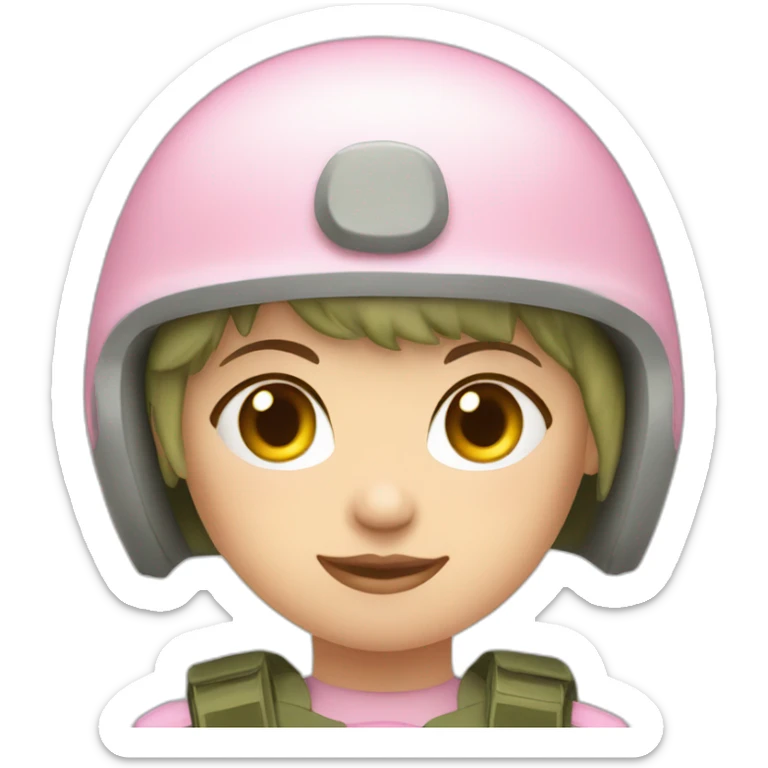 pink short hair white skin army girl with the helmet sticker