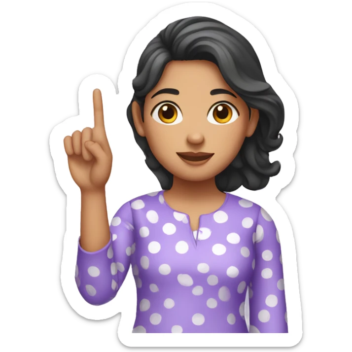 A girl with lavender kurti white spots showing three fingers in one hand sticker