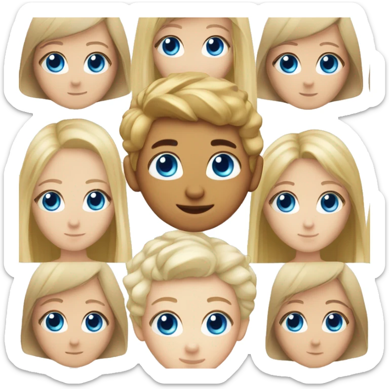 Blonde Girl, Blue eyes, blonde Boy, Blue eyes, red cat, Black-white cat sticker