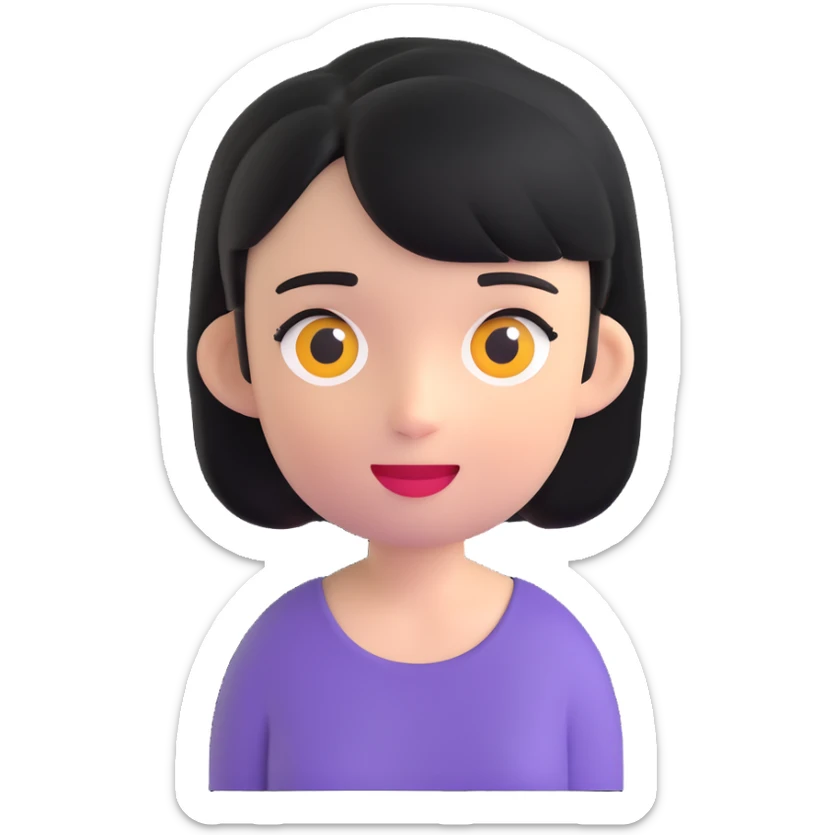 girl with short black hair, 3d emoji style sticker
