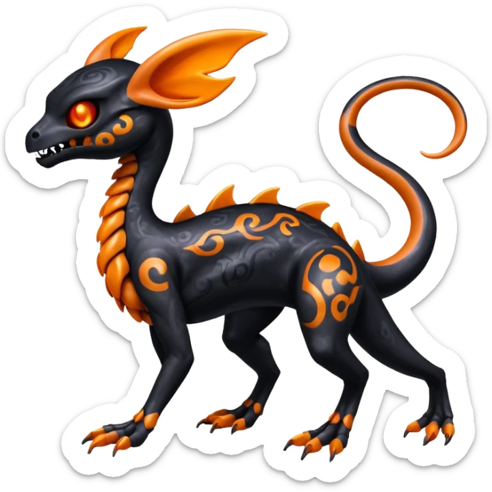 Shiny Evil Black And Orange Duskull-Salandit-Sylveon-Fakémon-hybrid-creature (full body)  sticker