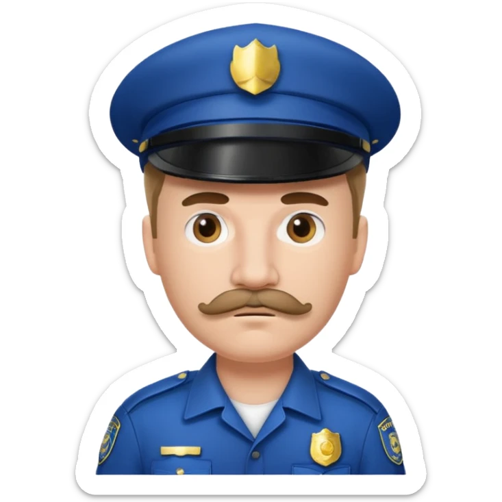 Male police officer wearing white cap, mustache, realistic portrait sticker