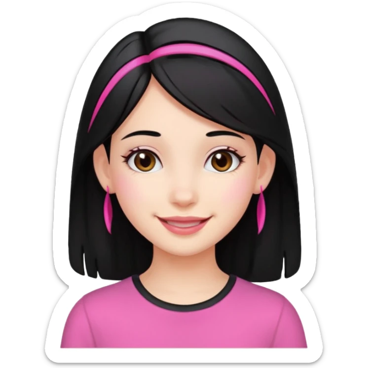 girl with black hair and pink streak by ear sticker