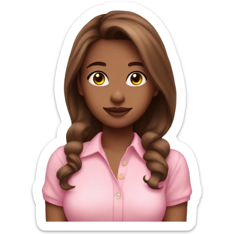 pretty girl with brown hair in pink shirt coquette aesthetic  sticker