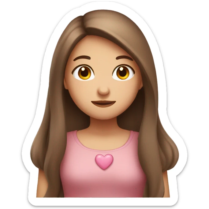 Girl with long brown hair with heartshape eyes and blushing sticker