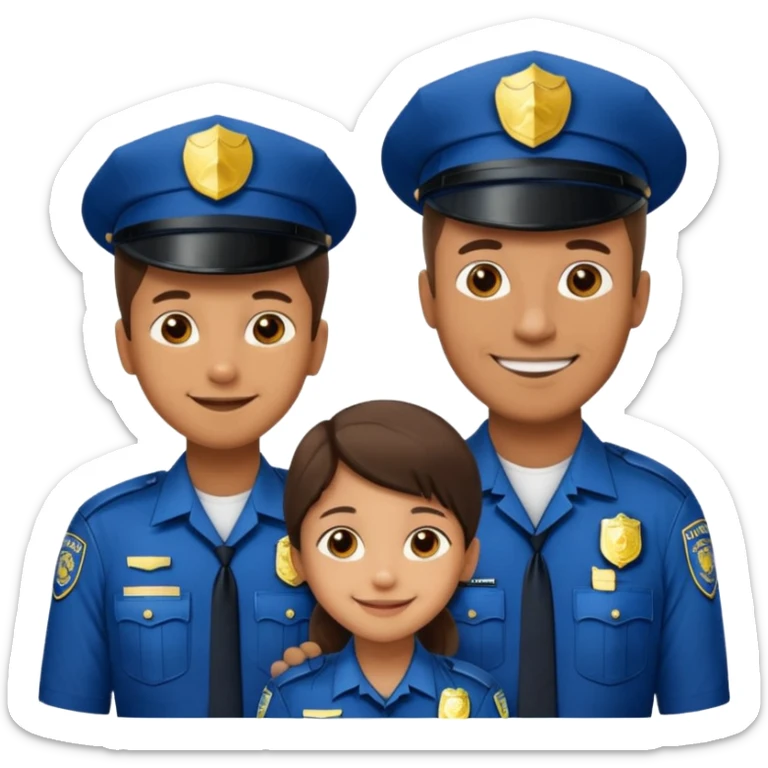 A proud dad who is proud of his children and is a police officer one of the kids is a 11 year old girl and a 9 year old boy and the girl is taller than the boy and the boy is short sticker