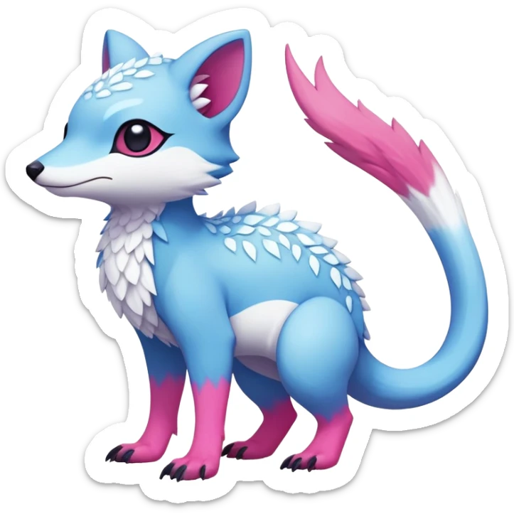 Rare realistic exotic adorable cold ice blue Snow White dark pink cute epic pretty beautiful handsome gorgeous aesthetic colorful vibrant Vernid-Trico-species-Fakemon-creature by LiLaiRa, 4 legs, 1 tail, random markings, (full body) sticker