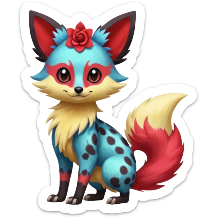 Rare realistic cool cute epic aesthetic colorful Fennekin-Zorua-Civet-Genet-species-Fakemon-hybrid-creature, with splotches and rosette markings, full body sticker