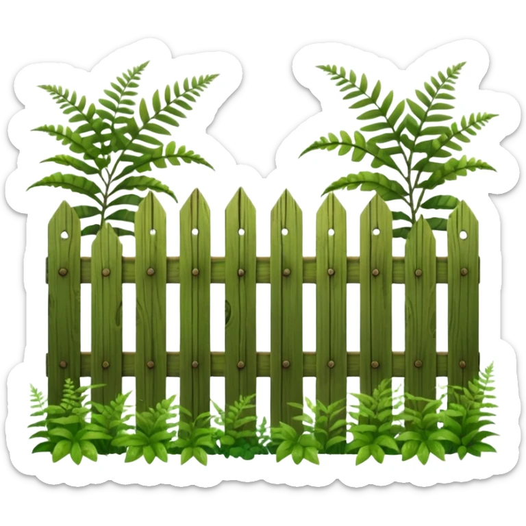 wooden fence and plants, ferns sticker