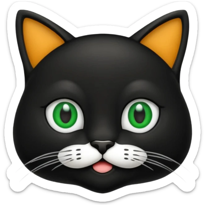 crie uma imagem de um gato preto com uma mancha branca no peito o gato tem olho verde  tudo no estilo de animação sticker