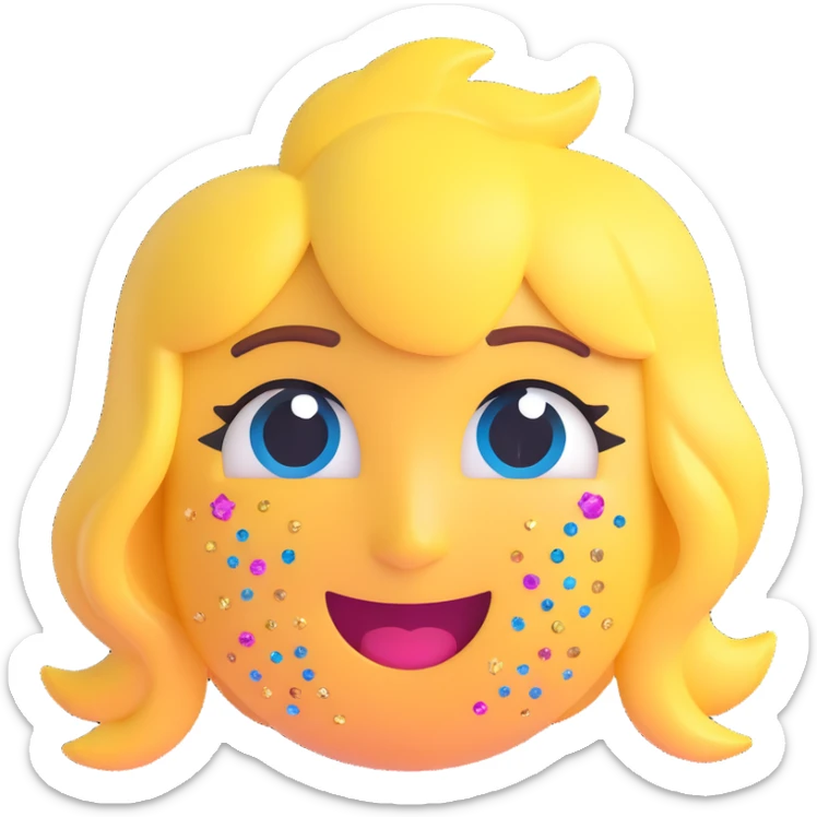 Kesha emoji with glitter, shiny and playful, sparkling accents sticker