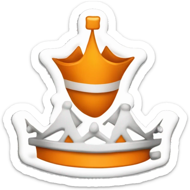 A crown, orange on the upside and white on the downside, in addition to a word seeker alliance sticker