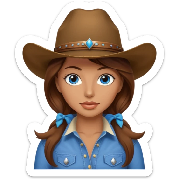 Sexy Cowgirl brown hair, estroil blue sticker