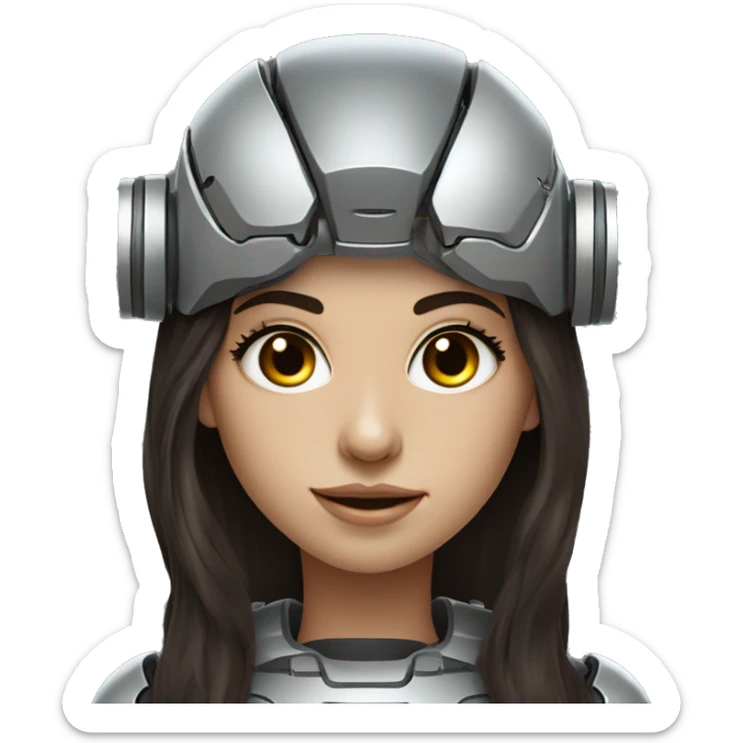 Cyborg robot girl dark brown long hair add eyelashes and headgear sticker