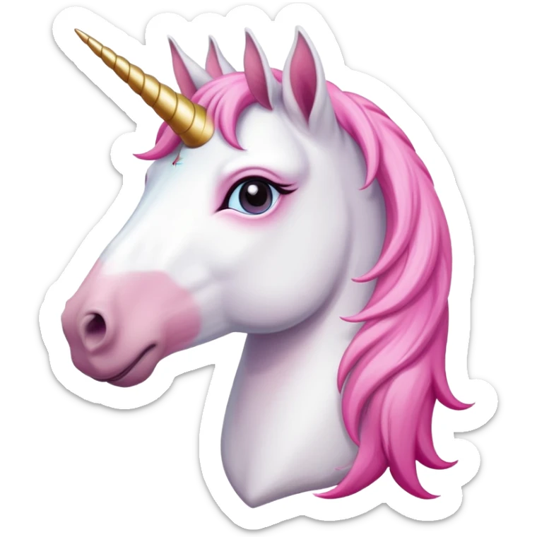 head of an anthropomorphised female unicorn horse, looking straight ahead, relaxed pose sticker
