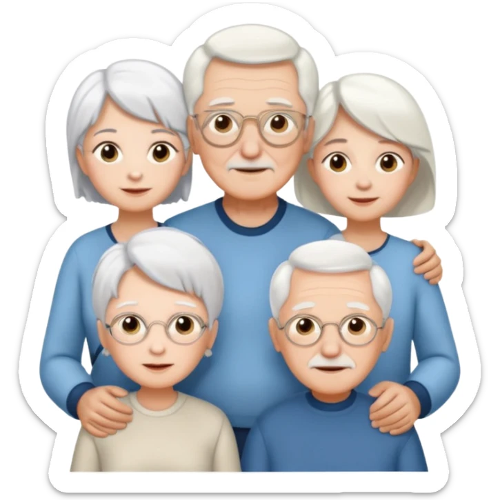 All white grandma and grandpa with 2 girls and 2 boys sticker