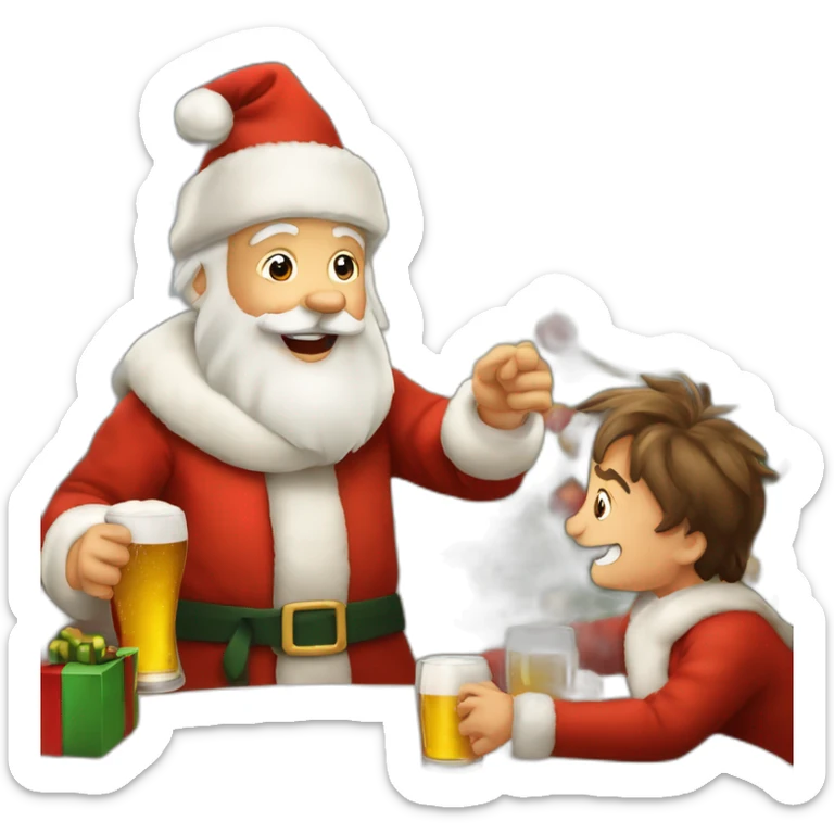 Père Noël qui offre un verre de bière à un enfant comme cadeau sticker