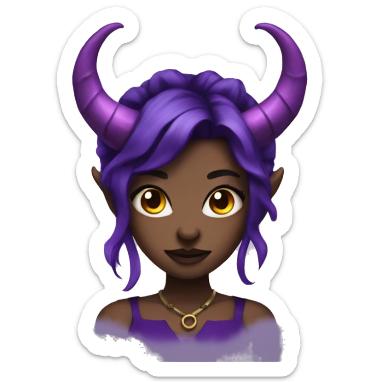demon girl with black and purple hair and purple horns  sticker