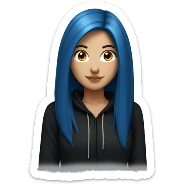 white girl with long straight dark blue hair wearing black hoodie sticker