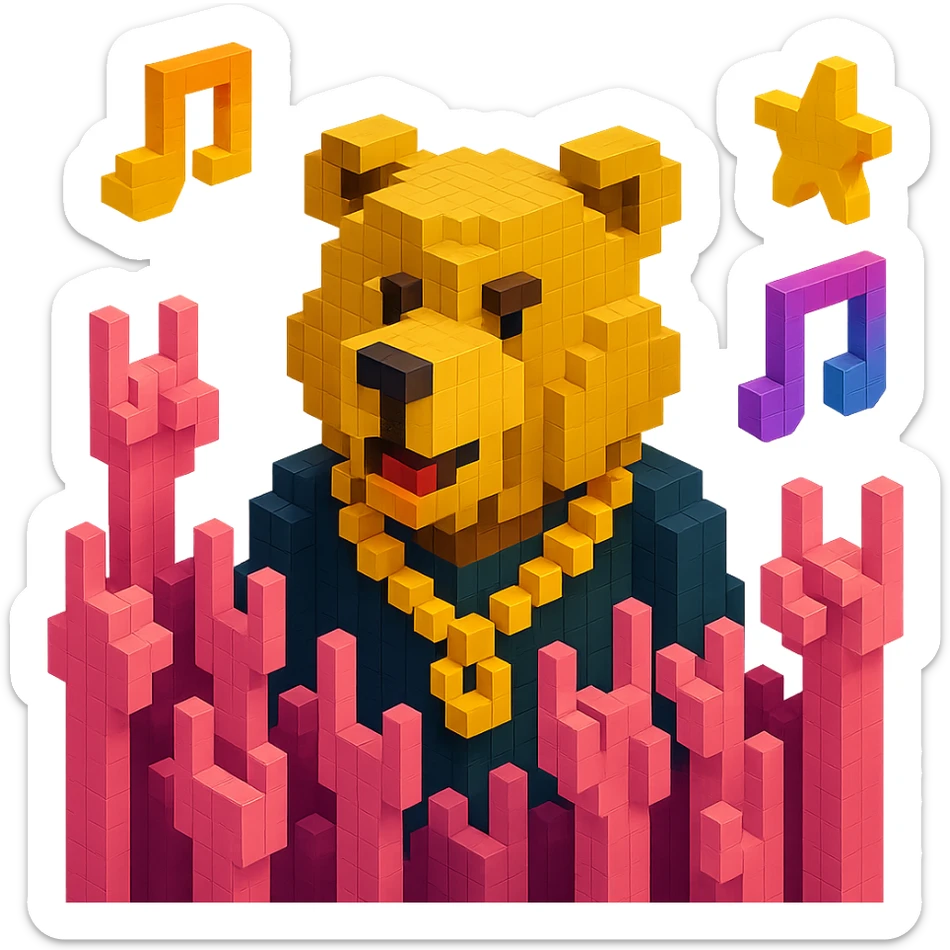 Russian grizzly bear with a rapper chain in a concert crowd sticker