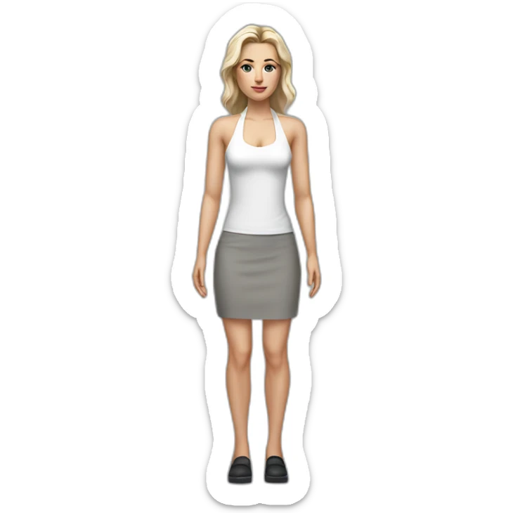 realistic caucasian woman white halter top grey short tight skirt black shoes sticker