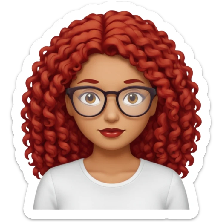 rizada peli roja tono fuerte , trigueña , con lentes y top blanco pelo largo  sticker