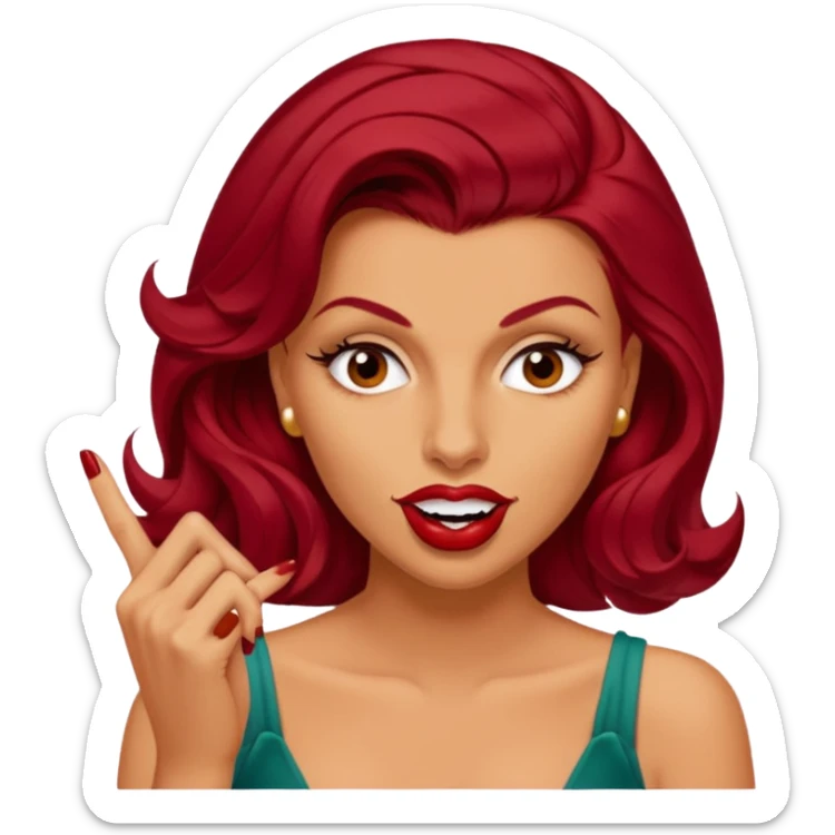 Woman with dark red rita hayworth hair biting her finger in a flirtatious way  sticker