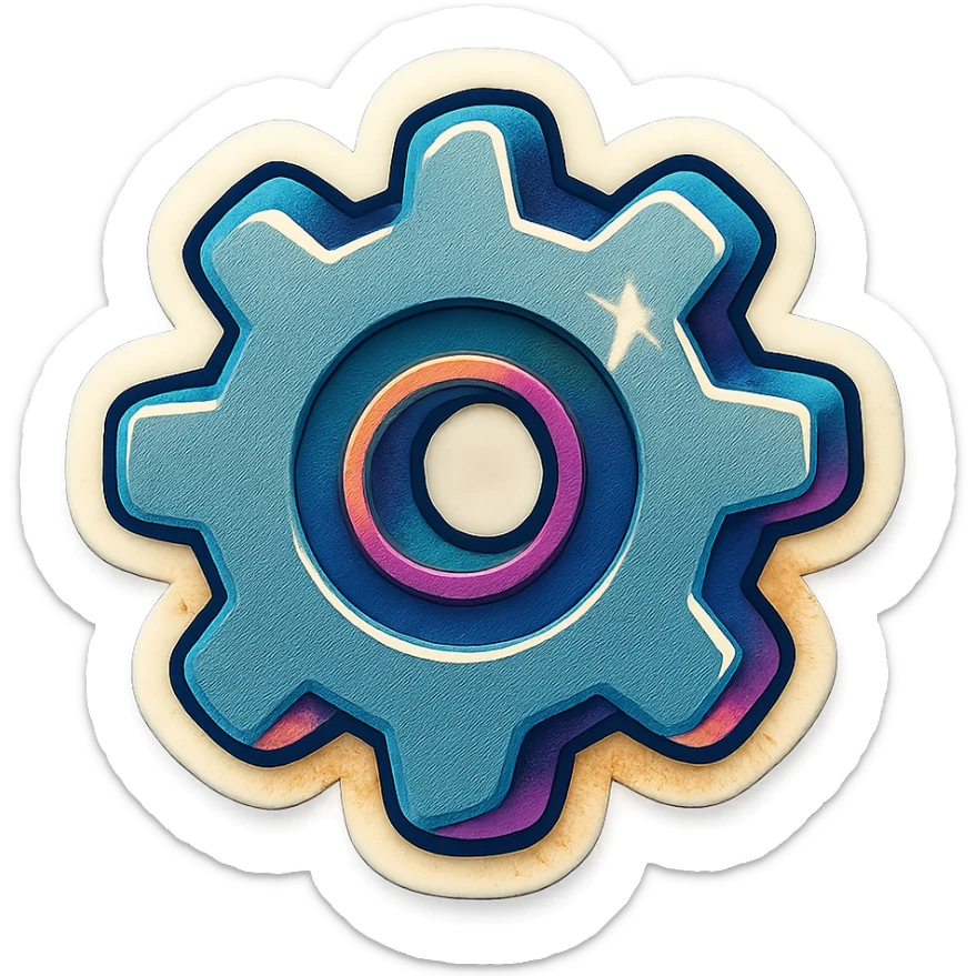 A gray gear mechanism sticker with a vintage design and bright colors sticker