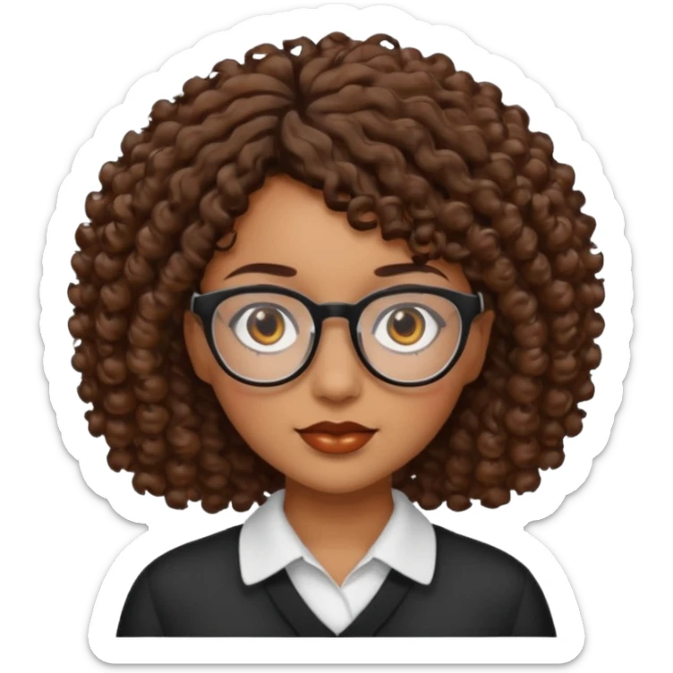 black woman brown eyes brown short curly hair with glasses sticker