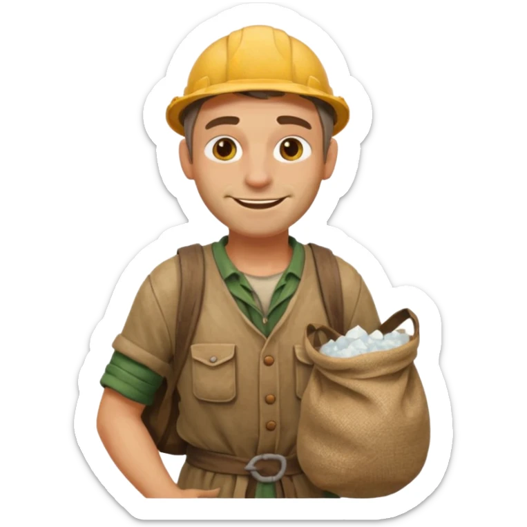 Emoji portrait of a Celtic salt worker. Dirty clothes, weary expression, carrying a sack on his shoulder. sticker