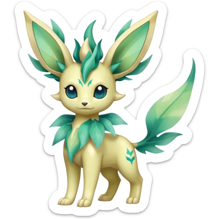 Shiny Cool Sparkly Cute Ethereal Leafeon-Vaporeon-Fakemon-hybrid-fusion- full body sticker