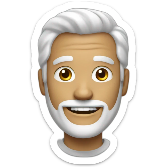 Create an emoji of a man smiling, with white hair and with a short but neat white beard sticker