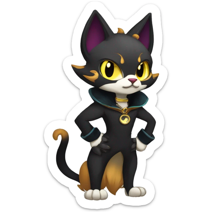 cool edgy anthro fantasy dark-shadow-themed animal vampiric cat hybrid Fakemon  with a collar full body sticker