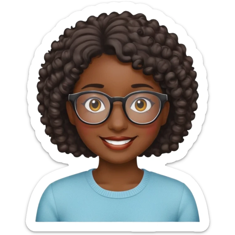 Smiley dark skin woman with short curly hair and glasses sticker
