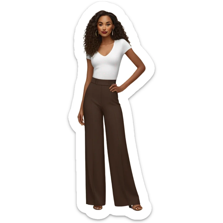 Realistic isolated pair of high waist long wide leg dressy casual pants in Dark Brown  sticker