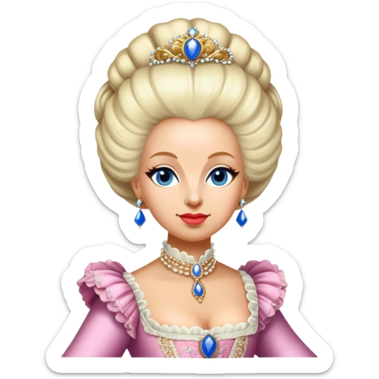 Cinematic Realistic Marie Antoinette Portrait Emoji, depicted as an opulent royal figure with elegant attire and a graceful poised expression, rendered with rich textures and soft lavish lighting that captures her historical allure. sticker