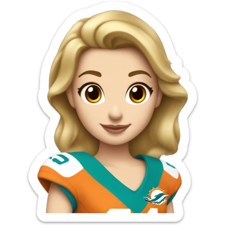 Caucasian Disney princess Belle wearing Miami Dolphins jersey with the number one on it sticker