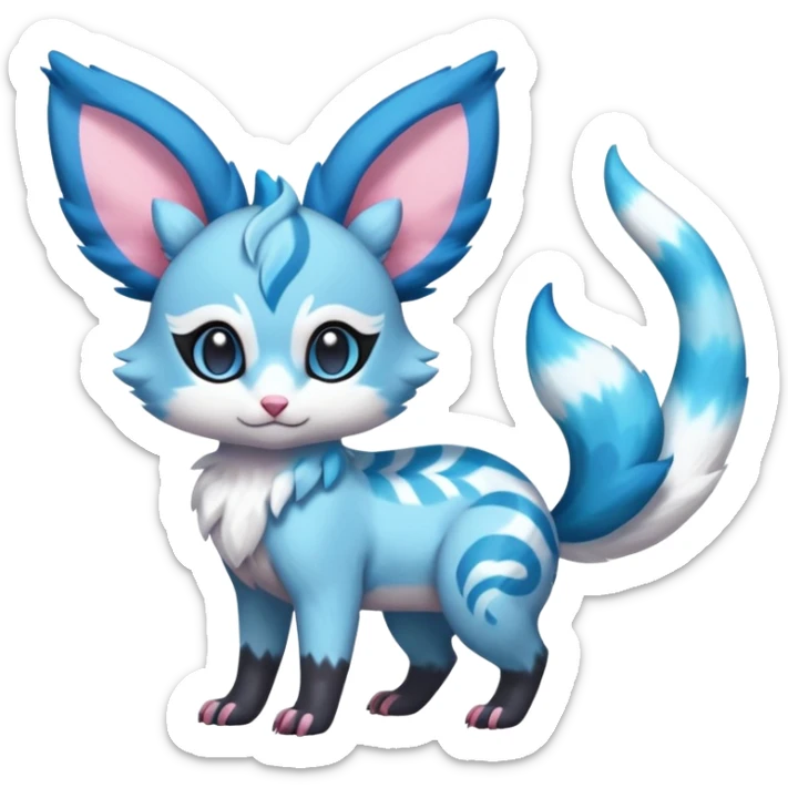 Rare realistic cute adorable epic aesthetic colorful Amaura-Sylveon-Glaceon-Civet-Genet-species-Fakemon-hybrid-creature, with markings, full body sticker