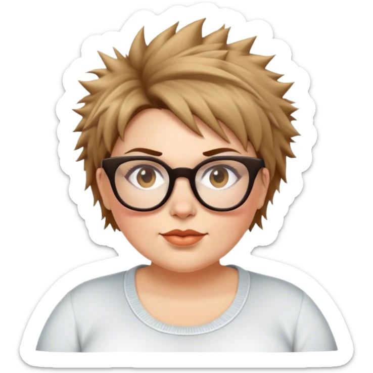 plus size white women with short light brown shaggy spiked hair wearing glasses sticker