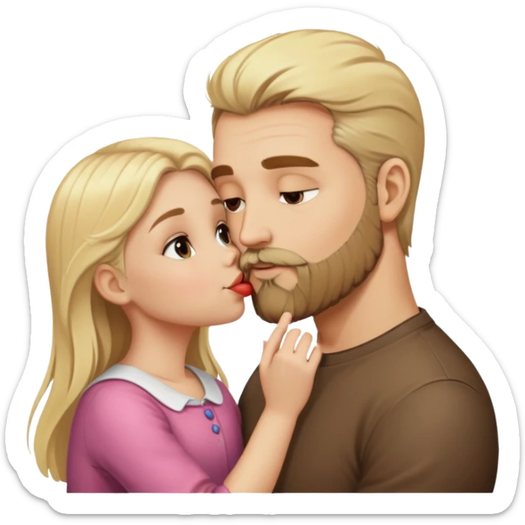 kissing, blonde hair and beard man, brunette woman, blonde little girl  sticker