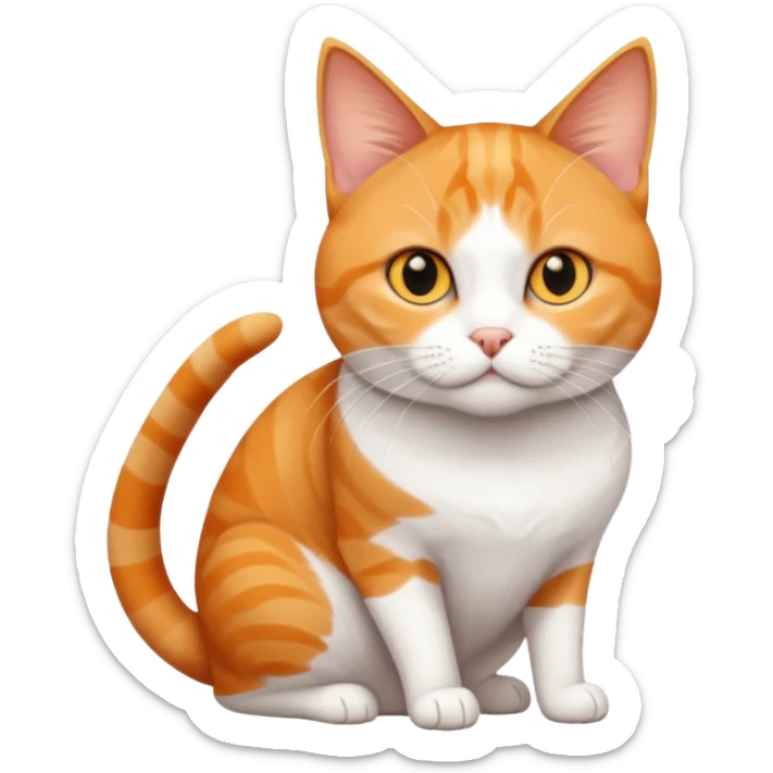 full body orange and white domestic shorthair slim cat with yellow/orange eyes and a white triangle pattern on his face playing sticker