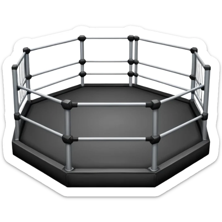 MMA cage arena object icon, octagon fighting cage with metal fence walls, padded corner posts, professional combat arena, 3D cartoon style, mobile game icon style, centered, clean background, no people, no text, no watermark
 sticker