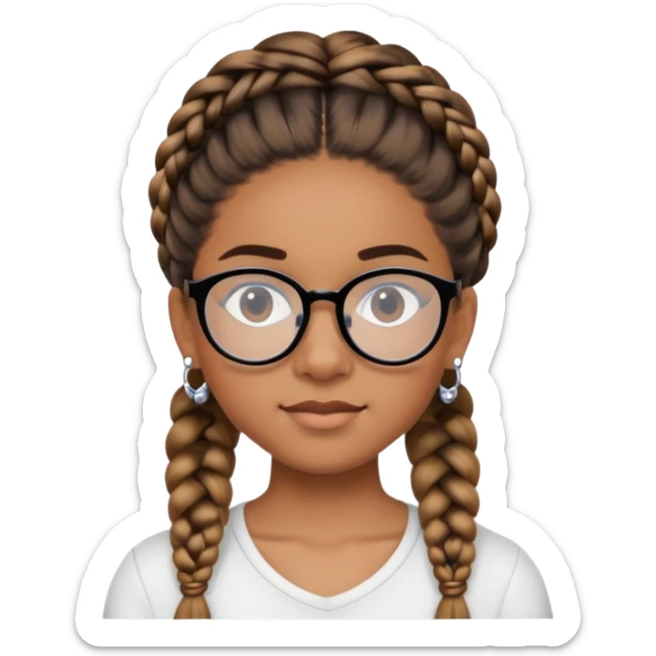 joven moreno con trenza pegada, bluao por los lados, arete y lentes negros, cabeza media redonda sticker