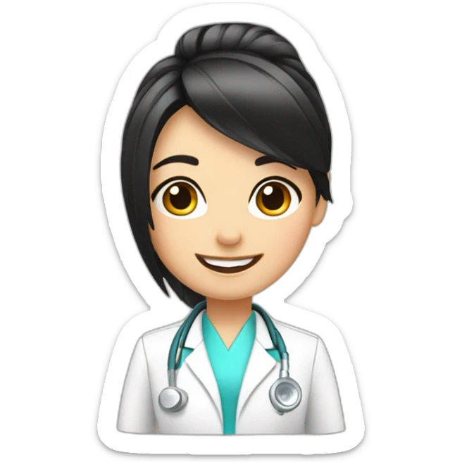 Dentist-girl-eyesmile-black middle straight hair-dental chair sticker