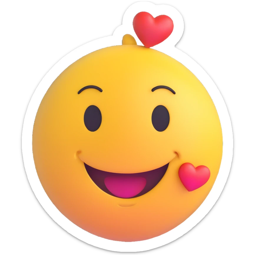 3D smiley emoji, round shape, in love, heart eyes, smiling face, no body sticker