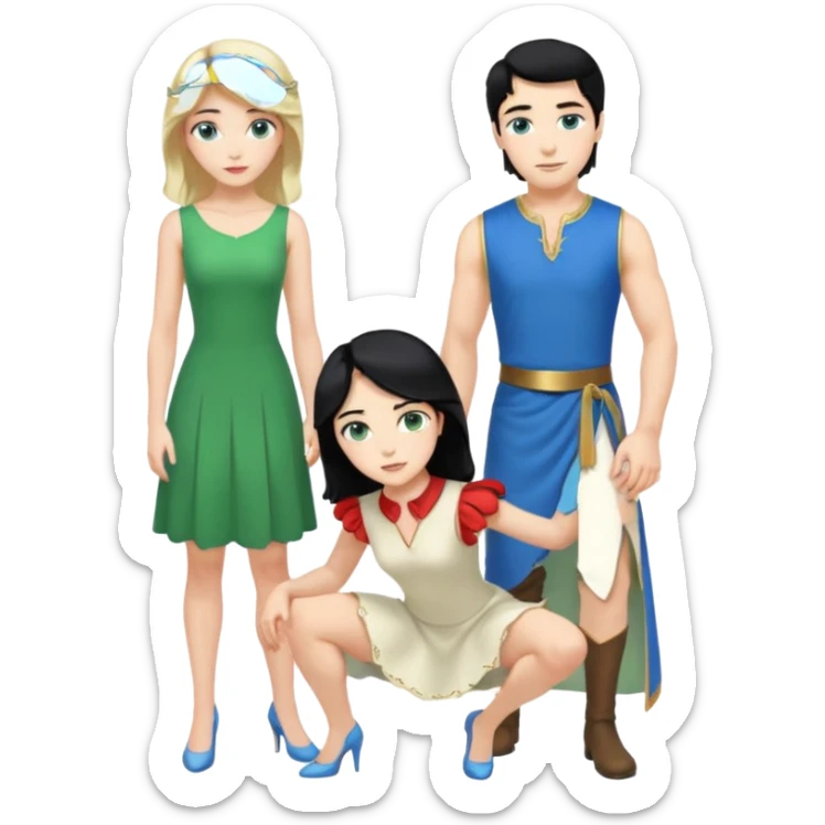 2 Person, prince, upright, black Hair, blue eyes, whole body, Woman, blonde Hair, Green eyes, bending knee, sleveless White Dress, sticker