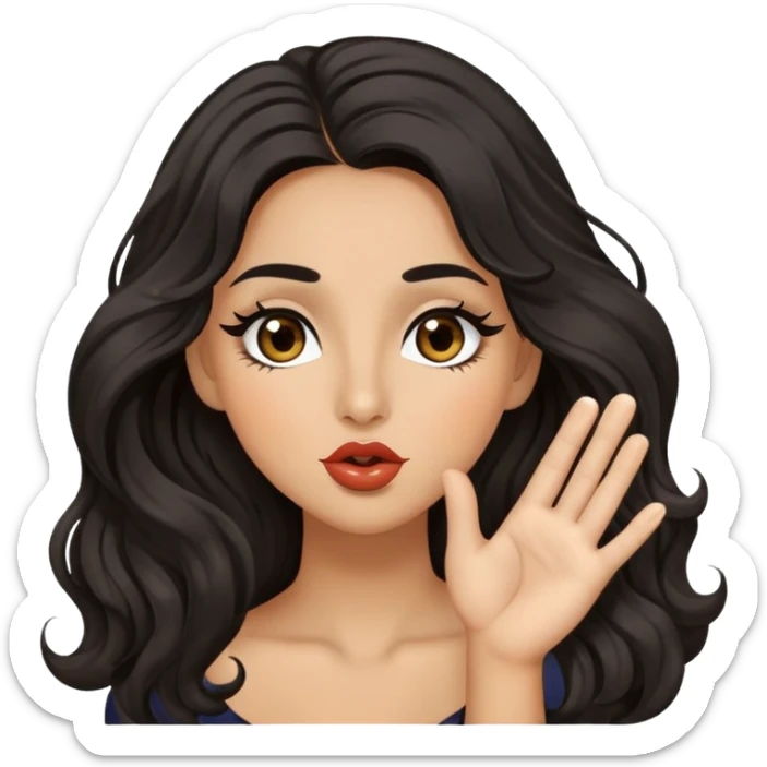 woman with olive skin, brown eyes and long lashes, and long black wavy hair blowing a kiss sticker