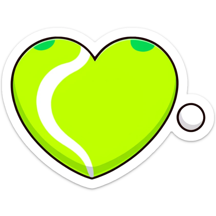 heart shape made with tennis ball material, green fuzzy felt with white curved lines sticker